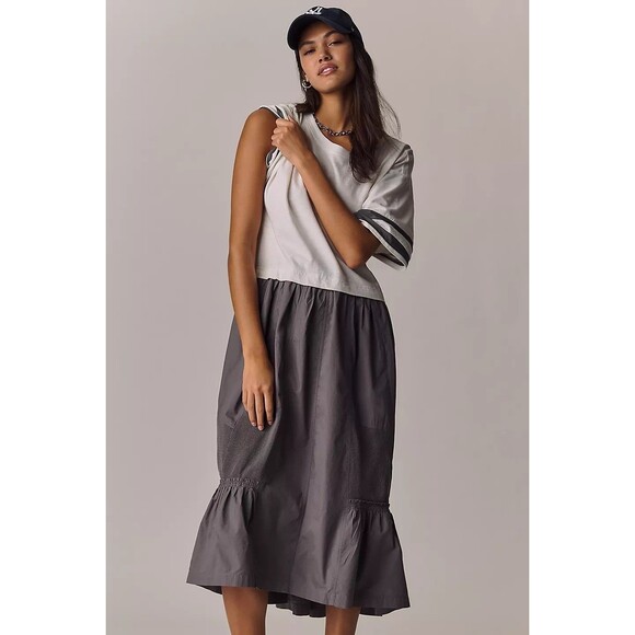 Daily Practice Anthropologie Striped Print Maxi Shirt Dress Ivory S New 285388 - Picture 2 of 9